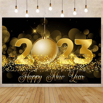Happy New Year Backdrop for 2023 Glitter Fireworks Balloons Champagne Photocall Καλώς ορίσατε Διακοσμήσεις φόντου για πάρτι για το νέο έτος