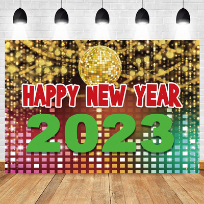 Happy New Year Backdrop for 2023 Glitter Fireworks Balloons Champagne Photocall Καλώς ορίσατε Διακοσμήσεις φόντου για πάρτι για το νέο έτος
