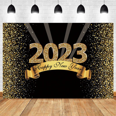 Happy New Year Backdrop for 2023 Glitter Fireworks Balloons Champagne Photocall Καλώς ορίσατε Διακοσμήσεις φόντου για πάρτι για το νέο έτος