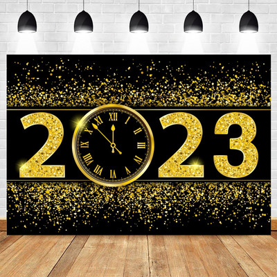 Happy New Year Backdrop for 2023 Glitter Fireworks Balloons Champagne Photocall Καλώς ορίσατε Διακοσμήσεις φόντου για πάρτι για το νέο έτος