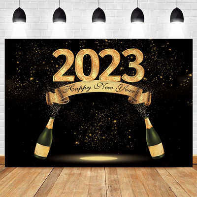 Happy New Year Backdrop for 2023 Glitter Fireworks Balloons Champagne Photocall Καλώς ορίσατε Διακοσμήσεις φόντου για πάρτι για το νέο έτος