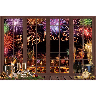 Happy New Year Backdrop for 2023 Glitter Fireworks Balloons Champagne Photocall Καλώς ορίσατε Διακοσμήσεις φόντου για πάρτι για το νέο έτος