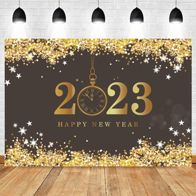 Happy New Year Backdrop for 2023 Glitter Fireworks Balloons Champagne Photocall Καλώς ορίσατε Διακοσμήσεις φόντου για πάρτι για το νέο έτος