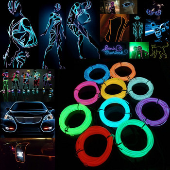 Καλώδιο Glow EL Wire LED Νέον Χριστουγεννιάτικο Χορευτικό Πάρτι DIY Κοστούμια Ρούχα Φωτεινή Διακόσμηση αυτοκινήτου Φωτιστικό Ρούχα Μπάλα Rave 1m/3m/5m