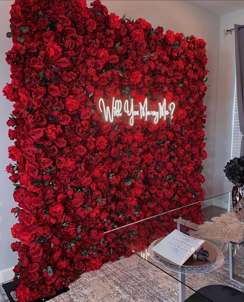 Punase roosi dekoratiivne lillepaneel lilleseina jaoks Kunstlik siidist lilled sünnipäevaks pulmade seinakaunistused Baby shower Party Kohandatud