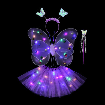 Φτερά με πούλιες πεταλούδας Φούστα από δίχτυ Tutu Glow Party Girls One 1st 2nd Birthday Party Dress Up Little Fairy Baby Shower