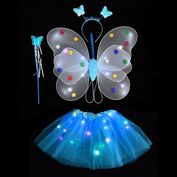 Крила с пайети на пеперуда Светеща мрежеста пола-пачка Glow Party Girls One 1st 2nd Birthday Party Dress Up Little Fairy Baby Shower