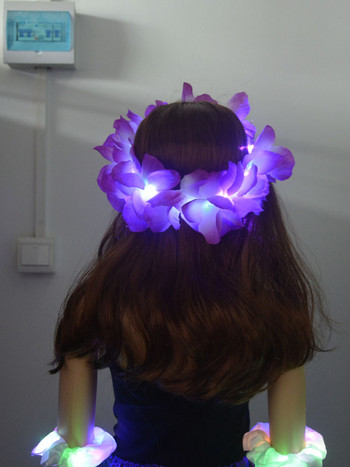 1 бр. Жени Момиче LED Хавайски Хавайски лей лента за глава Glow Light up Flower Crown Wreath Birthday Wedding Party Festival Christmas