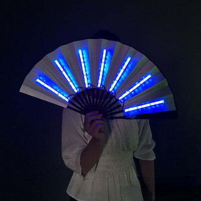 1vnt šviečiantis sulankstomas ventiliatorius 13 colių LED grotuvas, spalvingas rankinis „Abanico“ ventiliatorius, skirtas šokių neoniniam vakarėliui dekoruoti DJ naktinis klubas