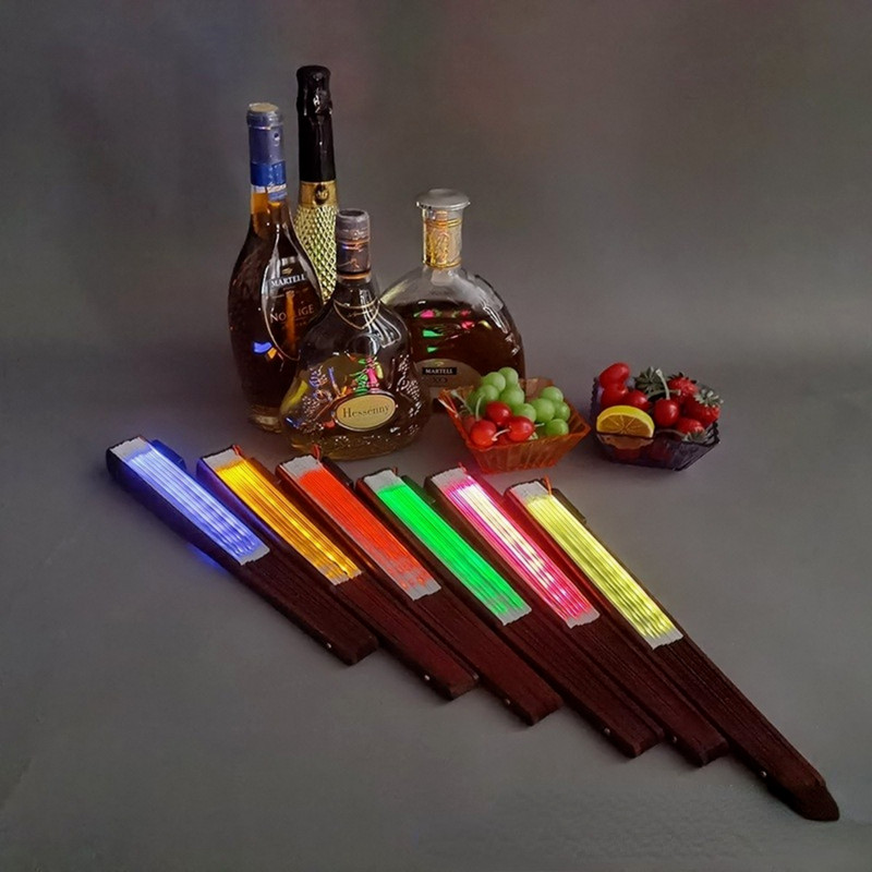 1vnt šviečiantis sulankstomas ventiliatorius 13 colių LED grotuvas, spalvingas rankinis „Abanico“ ventiliatorius, skirtas šokių neoniniam vakarėliui dekoruoti DJ naktinis klubas