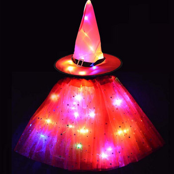 LED κορίτσι Wizard Witch Spider Web καπέλο αράχνης με Star Tutu στηρίγματα φούστα Glow Party Φεστιβάλ Φωτεινών Κοστουμιών γενεθλίων Halloween