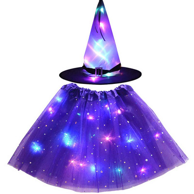 LED Girl Wizard Witch Паяжина Паяжина Шапка със звезда Tutu Пола Подпори Светещо парти Рожден ден Светещи костюми Фестивал Хелоуин