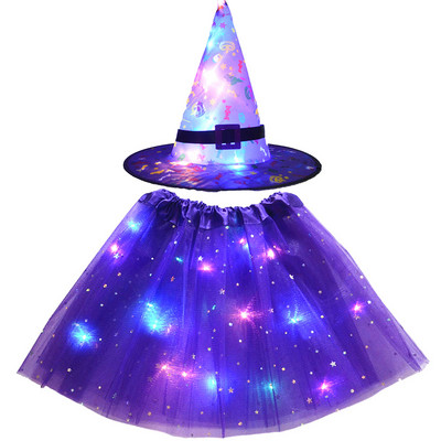 LED-tüdruku võlur, ämblikuvõrgust ämblikuvõrgust ämblikuvõrgust müts koos Star Tutu seeliku rekvisiidiga Glow Party sünnipäevapeo helendavad kostüümid Halloween
