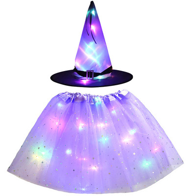 LED-tüdruku võlur, ämblikuvõrgust ämblikuvõrgust ämblikuvõrgust müts koos Star Tutu seeliku rekvisiidiga Glow Party sünnipäevapeo helendavad kostüümid Halloween