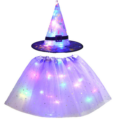 LED-tüdruku võlur, ämblikuvõrgust ämblikuvõrgust ämblikuvõrgust müts koos Star Tutu seeliku rekvisiidiga Glow Party sünnipäevapeo helendavad kostüümid Halloween