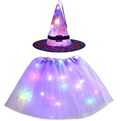 LED-tüdruku võlur, ämblikuvõrgust ämblikuvõrgust ämblikuvõrgust müts koos Star Tutu seeliku rekvisiidiga Glow Party sünnipäevapeo helendavad kostüümid Halloween