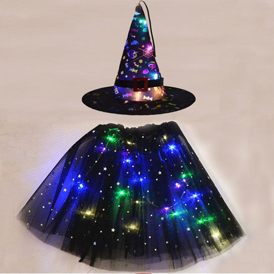 LED-tüdruku võlur, ämblikuvõrgust ämblikuvõrgust ämblikuvõrgust müts koos Star Tutu seeliku rekvisiidiga Glow Party sünnipäevapeo helendavad kostüümid Halloween