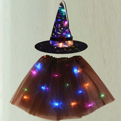 LED-tüdruku võlur, ämblikuvõrgust ämblikuvõrgust ämblikuvõrgust müts koos Star Tutu seeliku rekvisiidiga Glow Party sünnipäevapeo helendavad kostüümid Halloween