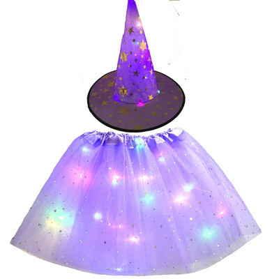 LED-tüdruku võlur, ämblikuvõrgust ämblikuvõrgust ämblikuvõrgust müts koos Star Tutu seeliku rekvisiidiga Glow Party sünnipäevapeo helendavad kostüümid Halloween
