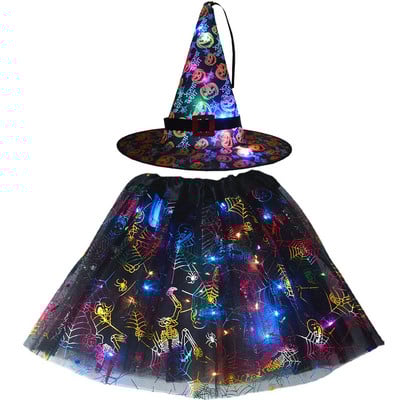 LED-tüdruku võlur, ämblikuvõrgust ämblikuvõrgust ämblikuvõrgust müts koos Star Tutu seeliku rekvisiidiga Glow Party sünnipäevapeo helendavad kostüümid Halloween