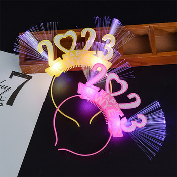 5 τεμ 2023 Πρωτοχρονιάτικο κεφαλόδεσμο LED με φτερό με φτερό γράμμα στολή Μαλλιά στεφάνι Cosplay Party Light Headwear Διακόσμηση πάρτι