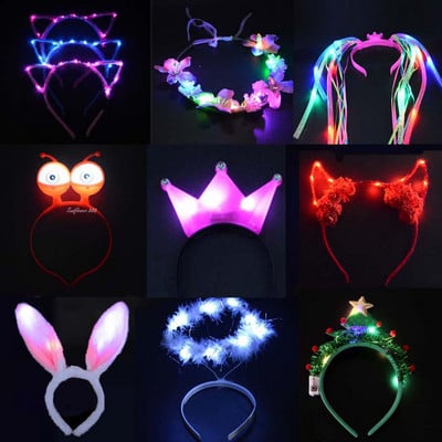 1 τεμ. Παιδικά ενήλικες LED Tiara Ear Light Headband Στεφάνι λουλουδιών Νέον πάρτι Μαλλιά Δώρο Γάμου Γάμου Χριστουγέννων Navidad