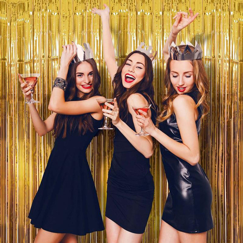 2M metallist fooliumist narmastega taustakardinad pulmapeo seinakaunistus fotokabiini taustadekoratsioon tinsel sädelev kardin Kuldne