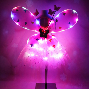 Светеща пола с криле на пеперуда Фея стик лента за глава Момиче Favor Подарък Честит рожден ден Парти Декор Детски флуоресцентни парти консумативи