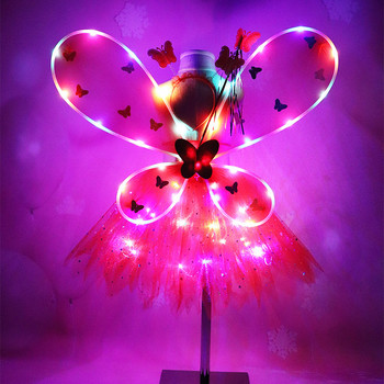 Φωτεινά φτερά πεταλούδας Φούστα Fairy Stick Headband Μπομπονιέρα για κορίτσια Χρόνια Πολλά Διακόσμηση πάρτι για παιδιά Φθορίζον προμήθειες πάρτι
