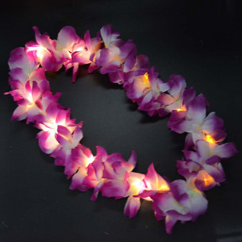 1 бр. Жени Момиче LED светлини Hawaii Flower Leis лента за коса Гарланд Hula Luau Светещ венец Колие Парти Рожден ден Сватба Коледа
