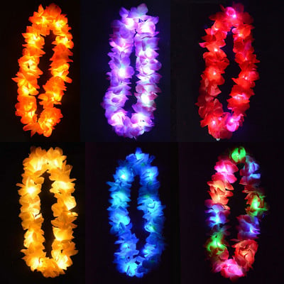 1 τεμ. Γυναικεία φώτα LED για κορίτσια Hawaii Flower Leis Hair Band Garland Hula Luau Glow στεφάνι κολιέ Γενέθλια Γάμος Χριστούγεννα