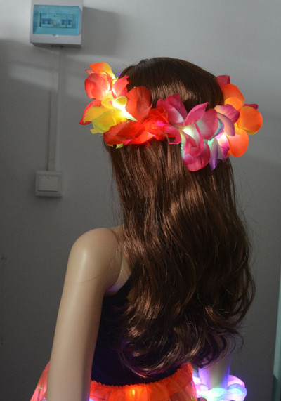 1kom Žene Djevojke LED svjetla Hawaii Flower Leis Traka za kosu Girlanda Hula Luau Sjajni vijenac Ogrlica Party Rođendan Vjenčanje Božić