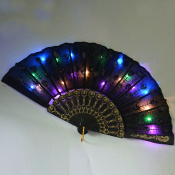 Φωτεινό LED Peacock Κινέζικο ανεμιστήρα χεριών Stage Performance Show Light Up Δώρο γενεθλίων Νυχτερινό γαμήλιο μπαρ Φθορίζον στηρίγματα