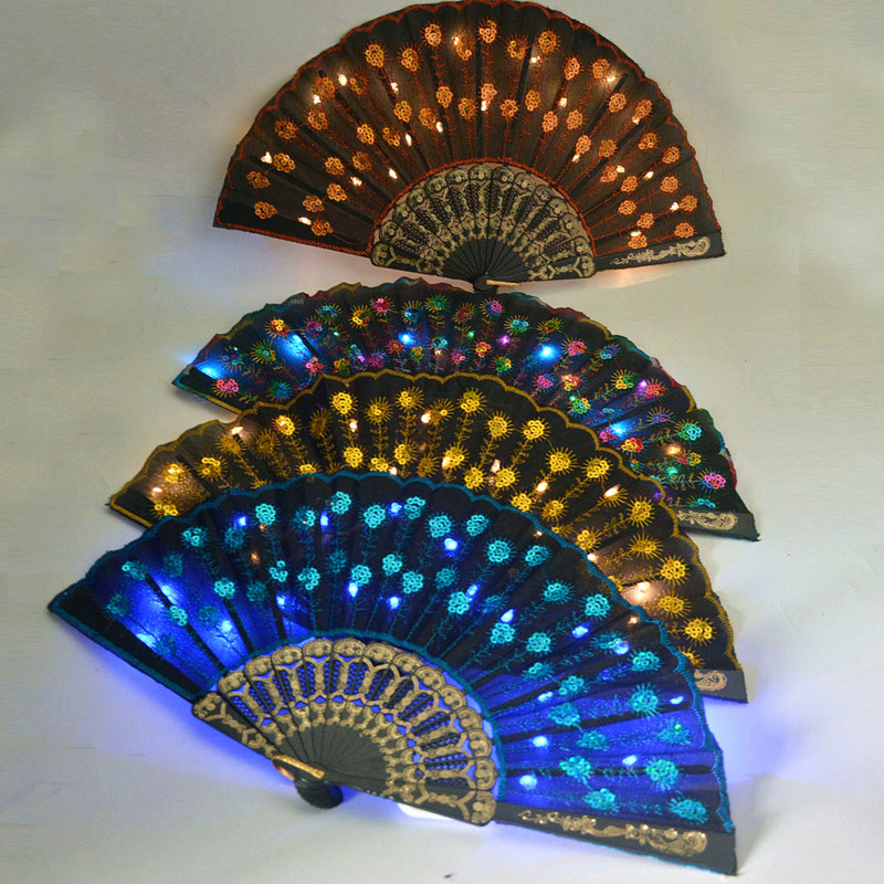 LED svjetleći paun, kineski ručni ventilator, scenski nastup, osvijetljeni poklon za rođendansku zabavu, bar, fluorescentni rekviziti