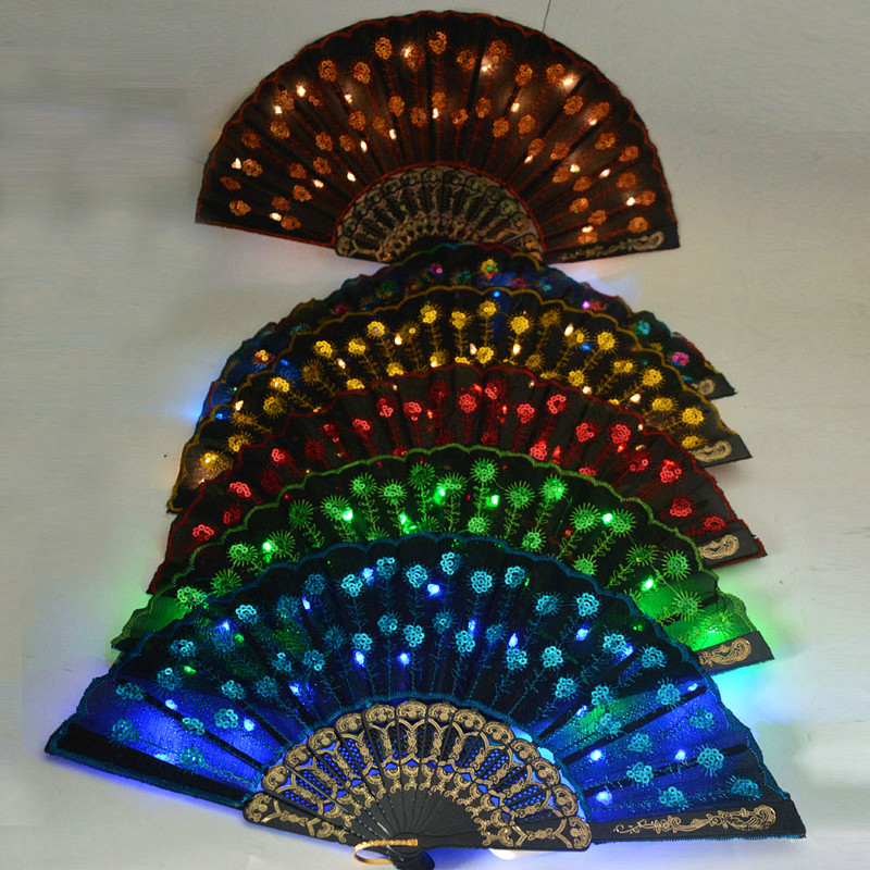 LED svjetleći paun, kineski ručni ventilator, scenski nastup, osvijetljeni poklon za rođendansku zabavu, bar, fluorescentni rekviziti