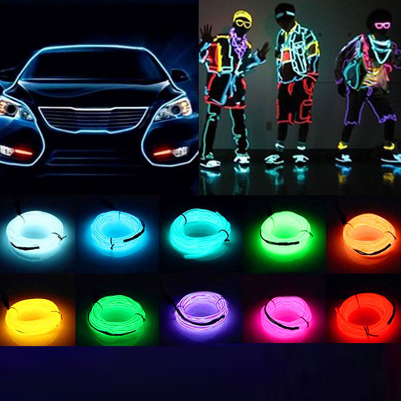 Svjetleći EL žičani kabel LED neonska zabava DIY kostim Odjeća Svjetleća automobilska rasvjeta Rave 2m/3m/5m Rođendanski bar Dekoracija Božić