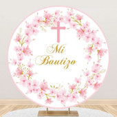 Prilagođena pozadina, okruglo cvijeće, križ, krštenje djeteta, vjenčani ukras, dječji rođendan, fotozona, pozadine za zabavu, zid