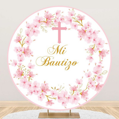 Prilagođena pozadina, okruglo cvijeće, križ, krštenje djeteta, vjenčani ukras, dječji rođendan, fotozona, pozadine za zabavu, zid