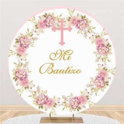 Prilagođena pozadina, okruglo cvijeće, križ, krštenje djeteta, vjenčani ukras, dječji rođendan, fotozona, pozadine za zabavu, zid