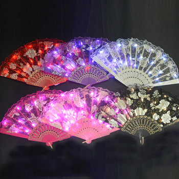 Φωτισμός LED Κομψό Rose Lace Floral Hand Fans Φωτεινές Στολές για Δώρα Γαμήλιου Χορού Εκκλησιαστικά Δώρα Show Bar Glow Christmas