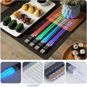 2 бр./чифт 9 в 1 цветни LED светещи пръчици за хранене, светещи пръчици за хранене, LED издръжливи леки кухненски трапезарни парти сервизи
