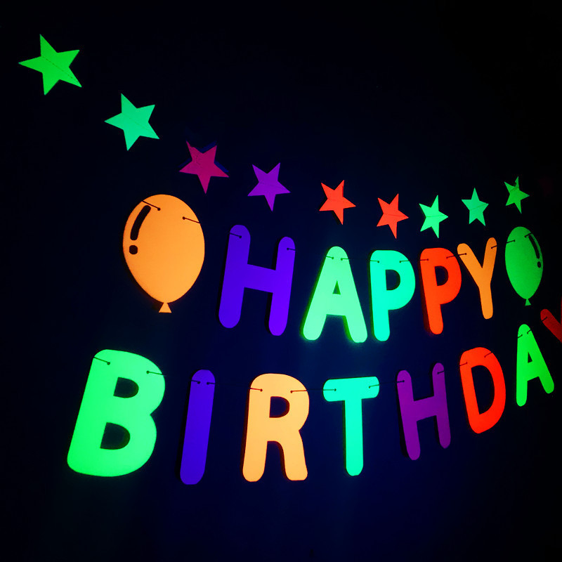 Banner od fluorescentnog papira Sretan rođendan Girlande s privjescima od pet zvjezdica Sjajna zabava za odrasle, djecu Sretan rođendan Noćni dekor