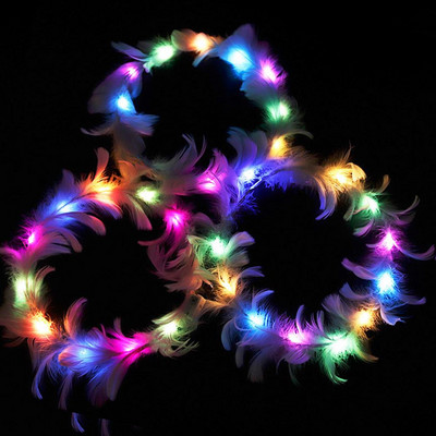 Led Feather Head Garland Hairband Γυναικεία κορίτσια Angel Hen Night Φανταστικό φόρεμα Party Glow Headband Festival Decor Αξεσουάρ μαλλιών