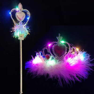 Κορίτσια Πριγκίπισσα Παιδιά Παιδιά Φωτεινός φωτισμός LED Φτερό μαγικά ραβδιά Ραβδί κορώνα κεφαλόδεσμος Cosplay Δώρο γενεθλίων για γάμο