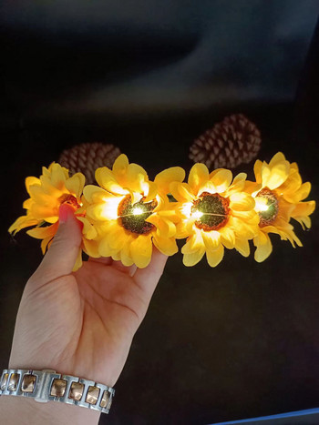 Слънчогледова корона Glow Tiara Bridesmaid Flower Hair Accessories Сватбени аксесоари за коса Модна булчинска цветна корона Tiara
