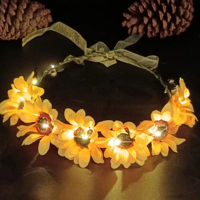 Sunflower Crown Glow Tiara Bridesmaid Flower Hair Αξεσουάρ Αξεσουάρ για τα μαλλιά γάμου Μόδα Bridal Flower Crown Tiara