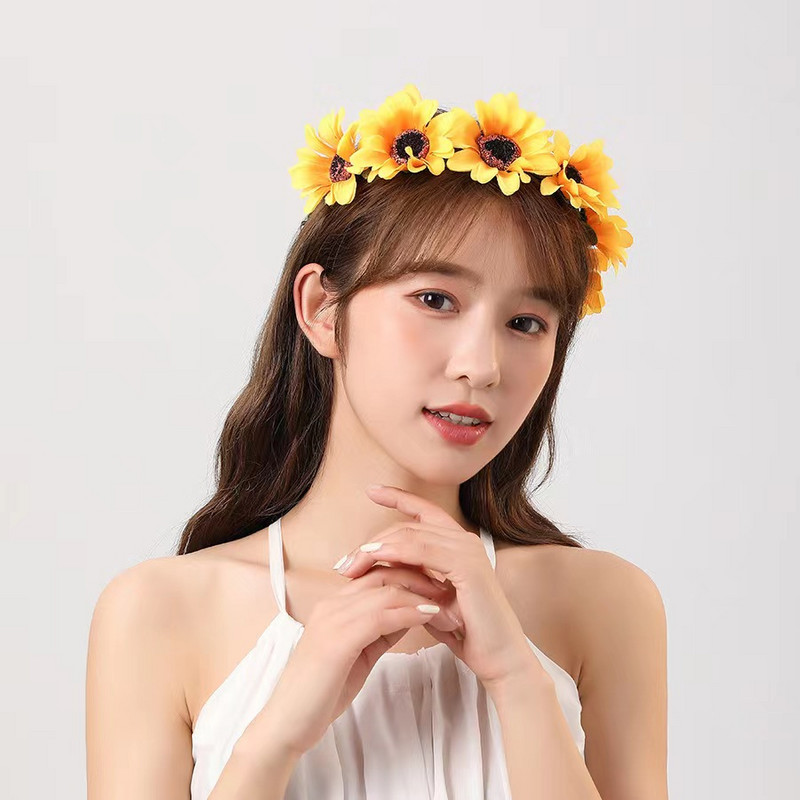 Kruna suncokreta Glow Tijara Cvjetni dodaci za kosu za djeveruše Vjenčani dodaci za kosu Modna tijara za svadbenu krunu od cvijeća