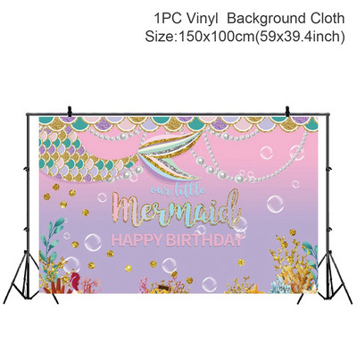 Γοργόνα με σκηνικά φωτογραφία για στολίδια πάρτι γενεθλίων Παιδικό κοριτσάκι Γοργόνα ουρά Photocall Φόντο με κοχύλι βυθού