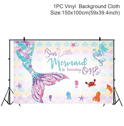 Γοργόνα με σκηνικά φωτογραφία για στολίδια πάρτι γενεθλίων Παιδικό κοριτσάκι Γοργόνα ουρά Photocall Φόντο με κοχύλι βυθού