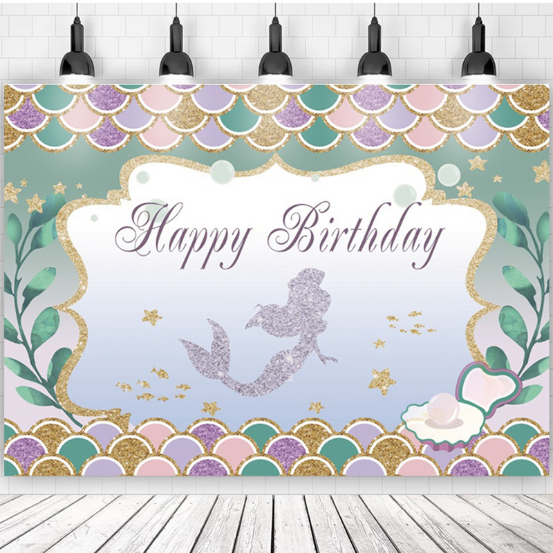 Γοργόνα με σκηνικά φωτογραφία για στολίδια πάρτι γενεθλίων Παιδικό κοριτσάκι Γοργόνα ουρά Photocall Φόντο με κοχύλι βυθού